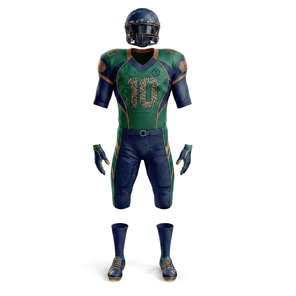 Premium Custom American Football Jersey manufactured by ELEVEA INDUSTRY featuring sublimated football jerseys with custom team logos, player names, numbers, and personalized designs for clubs, schools, universities, academies, and sports brands.